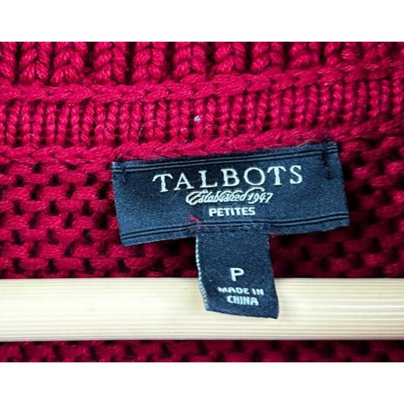 Talbots Sweater Womens Petite 100% Cotton Shawl Collar Red Knit Cozy Classic - Picture 4 of 6